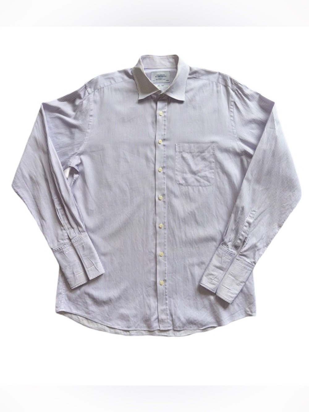 Charles Tyrwhitt Men's Light Lavender Pinstripe Dress Shirt - Slim Fit 17/37